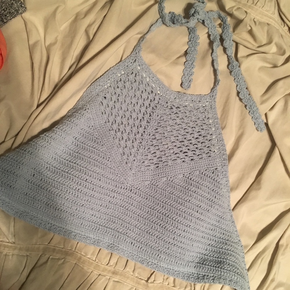 never worn light blue crochet crop top